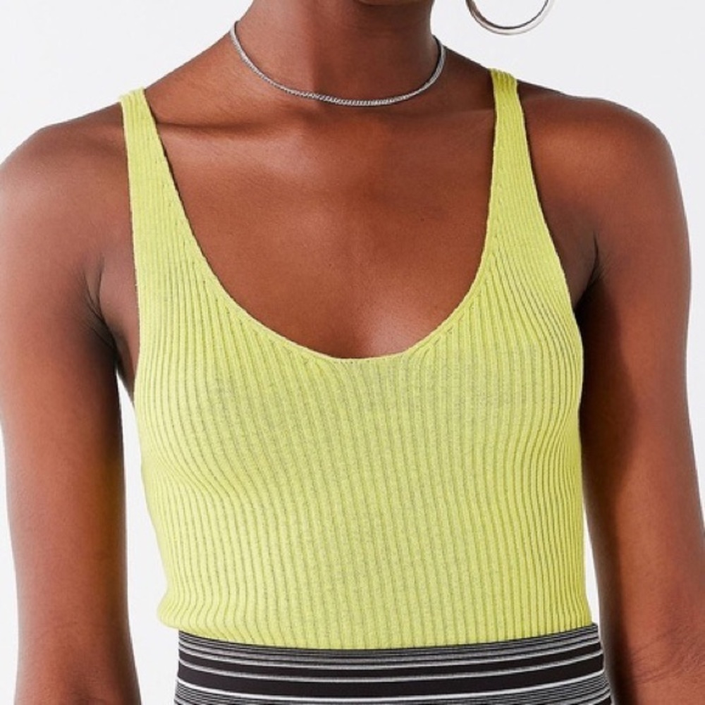 Urban Outfitters UO Lime Green Neon Sweater Ribbed Knit Tank Crop XS